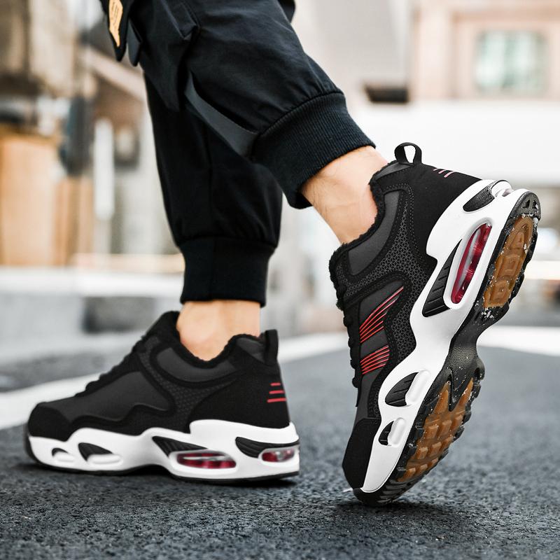 Men's Shoes Black Red Cushion Elastic Fashion Casual Shoes Winter Outdoors Cotton Shoes Warm Waterproof Antiskid Plush Sneakers