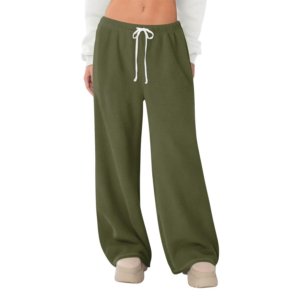 Women's Fleece Wide Leg  Elastic Waist Drawstring Loose Pants Drawstring Pajama Pants Sleepwear Trousers
