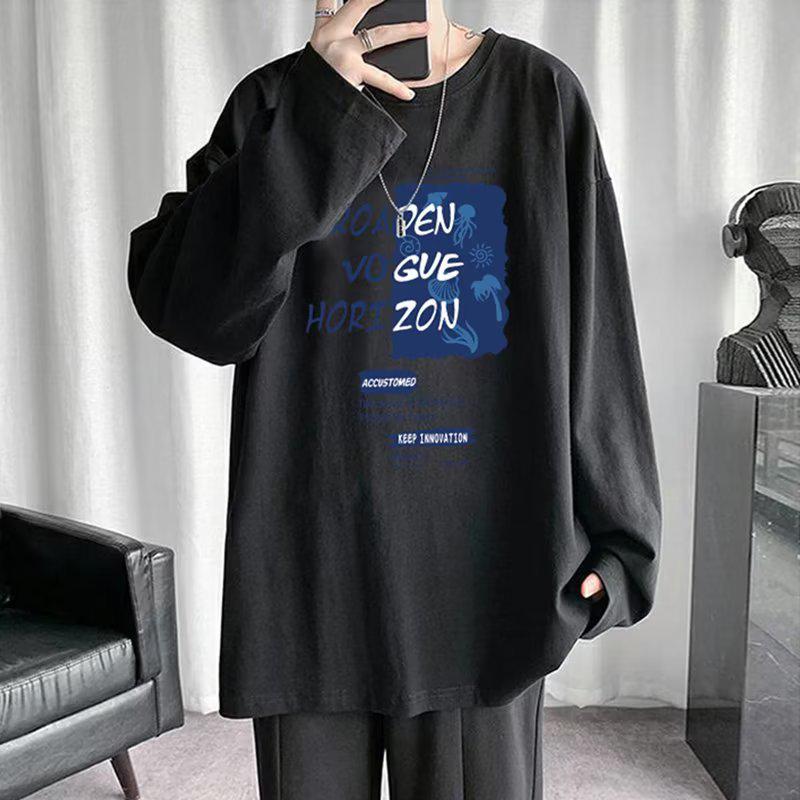 Sweat à capuche imprimé décontracté ample pour homme, haut à manches longues et col rond pour le printemps et l'automne