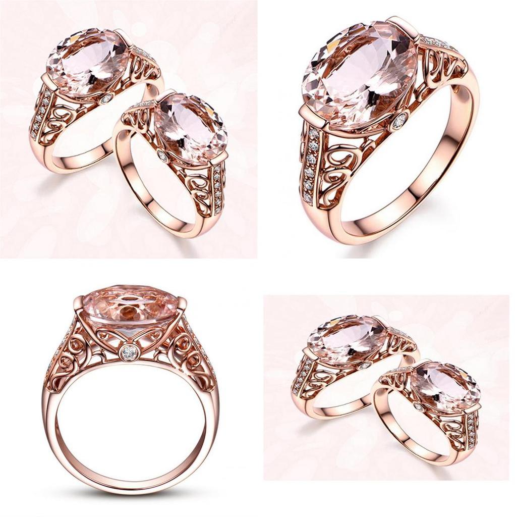 Elegant Rose Gold Color Crystal Flower Wedding Rings For Women Jewelry Accessories