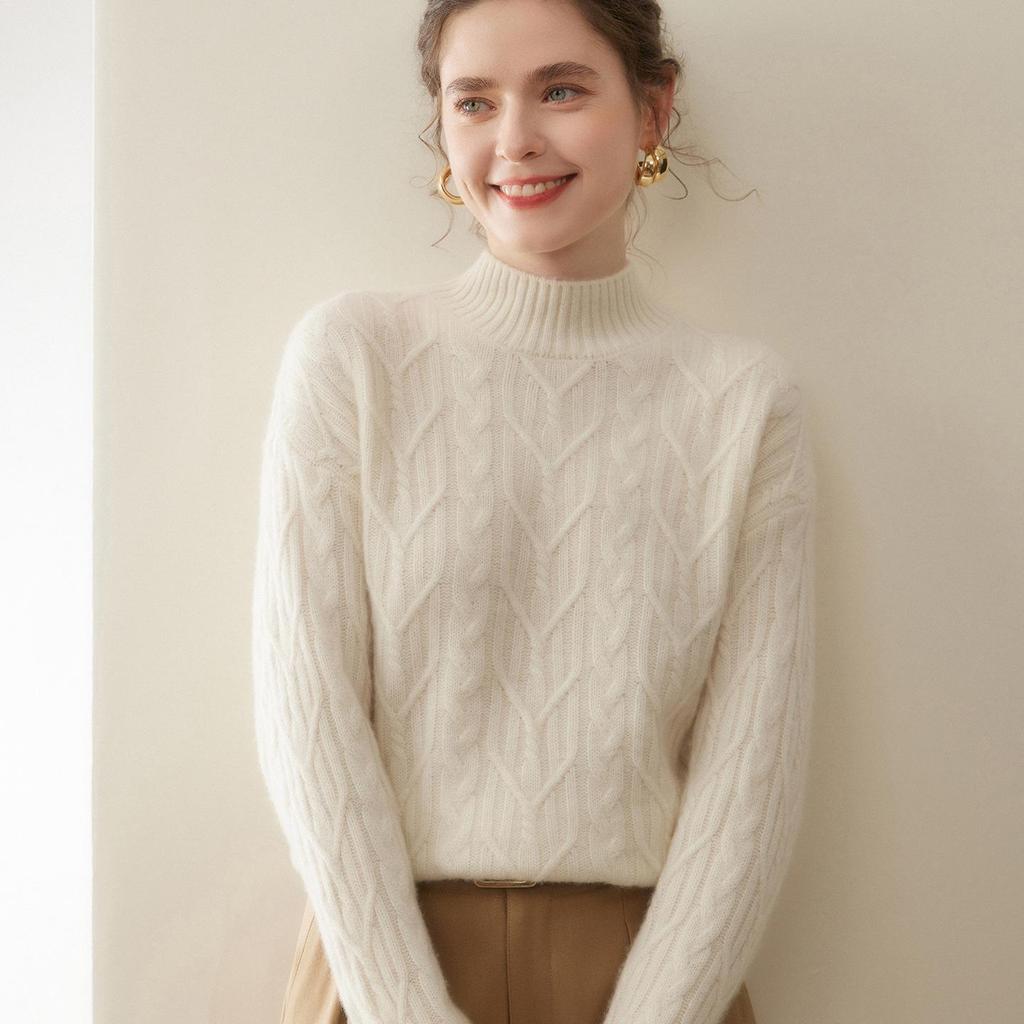 2025 Autumn/Winter Women's Heavyweight French Retro Goat Wool Floral Knit Sweater