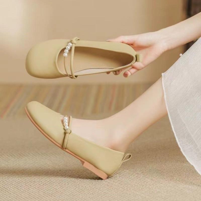 

New women s shoes soft-soled single shoes super soft Mary Jane shoes light mouth thick heel temperament small leather shoes Doudou shoes 40 светло-желтого