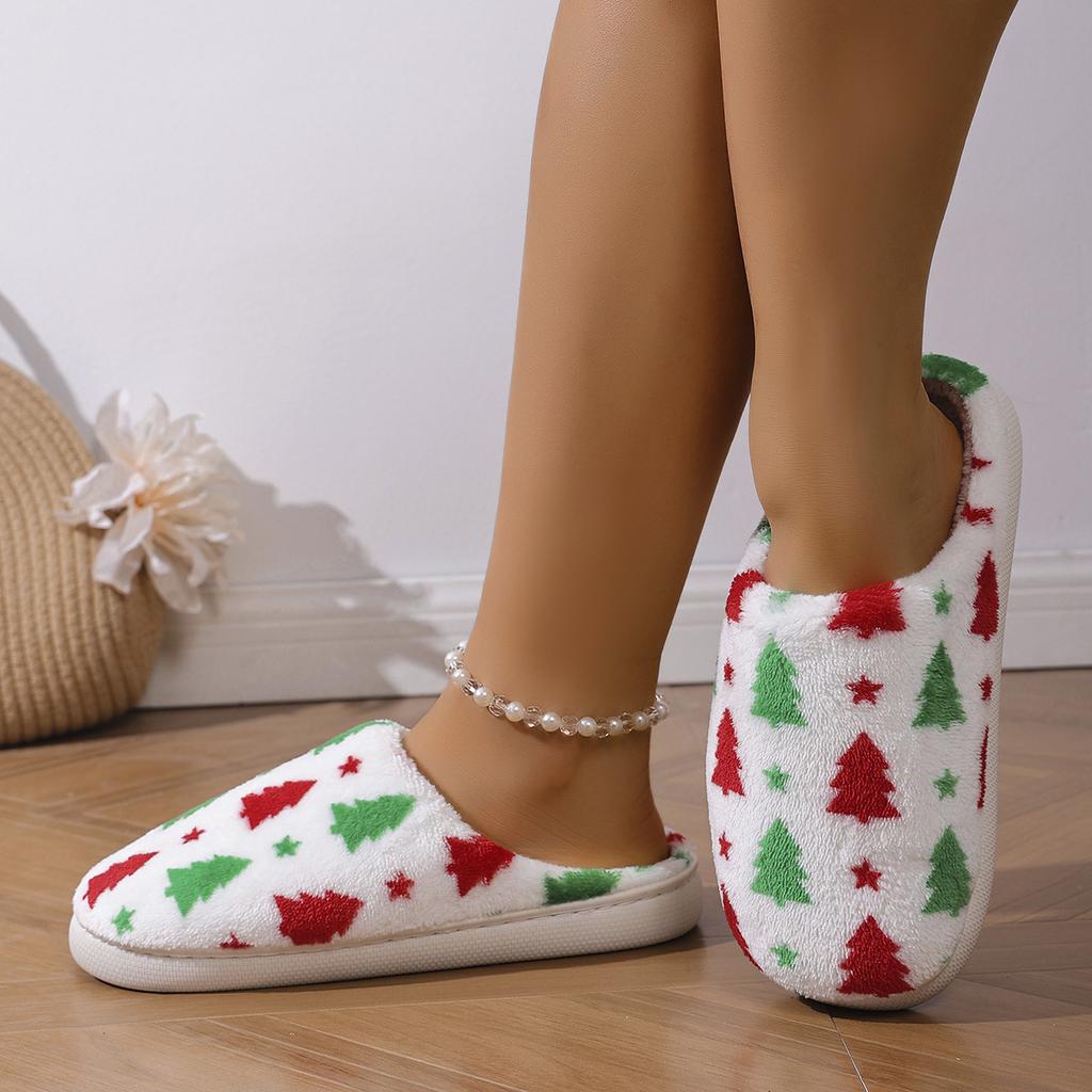Fashion Christmas Tree Women Slippers Gingerbread Winter Warm Slides Couple Houseshoes Men Bedroom Flat Soft Sole Home Shoes for Gift