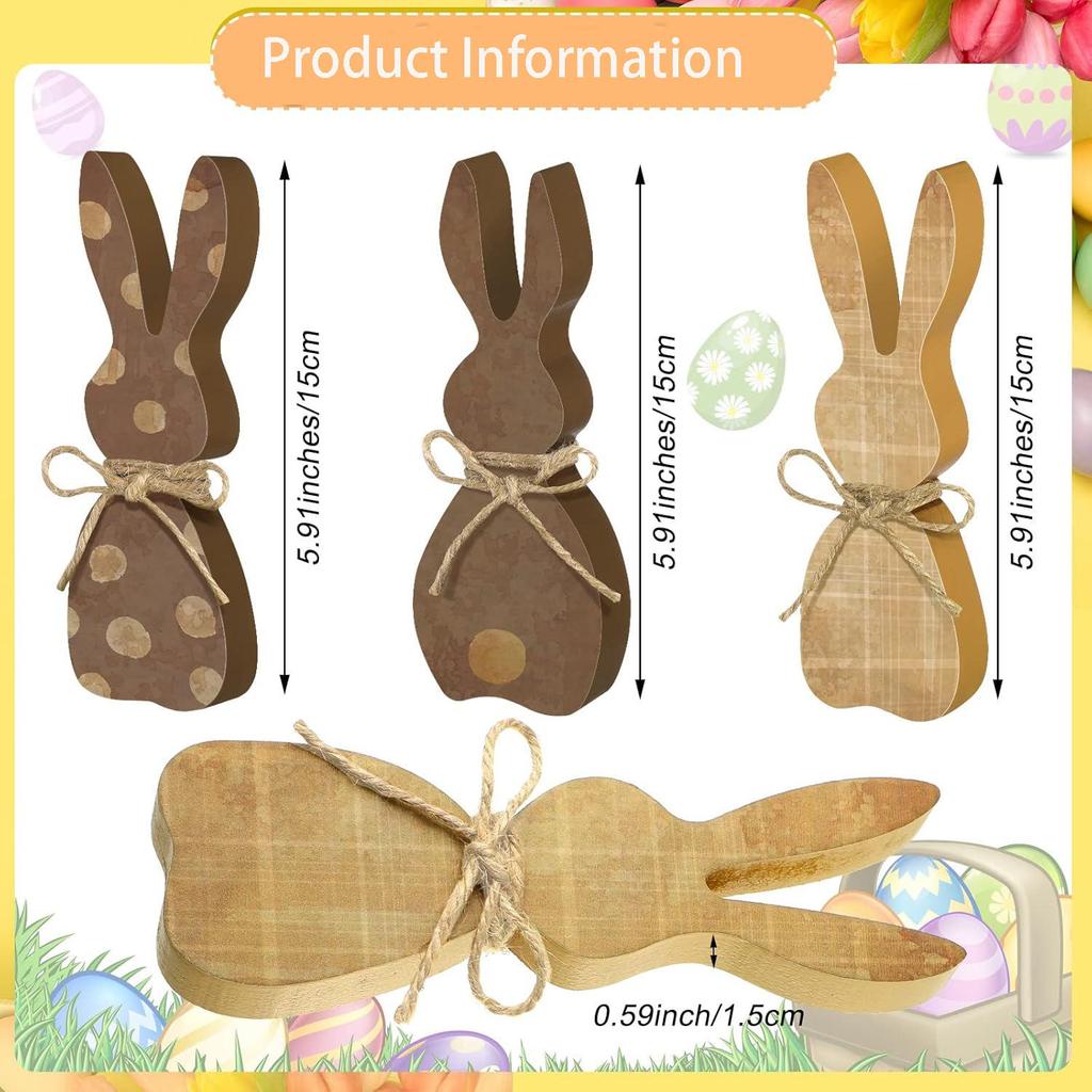 3 Pieces Of Wooden Easter Bunny Layered Tray Decoration dDesktop Center Wooden Crafts Ornament Holiday Gift