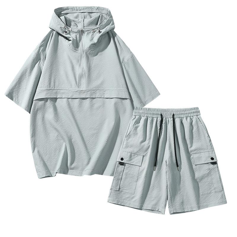 

Футболка с капюшоном и короткими рукавами, повседневный комплект с шортами для работы 3XL серый