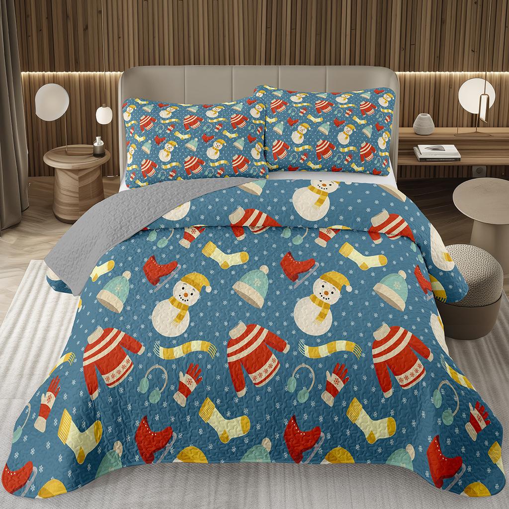 Merry Christmas Coverlet SetLovely Snowman Bedspread Twin Size for Boys Girls Dorm Room Winter Theme Cartoon Style Quilt Set