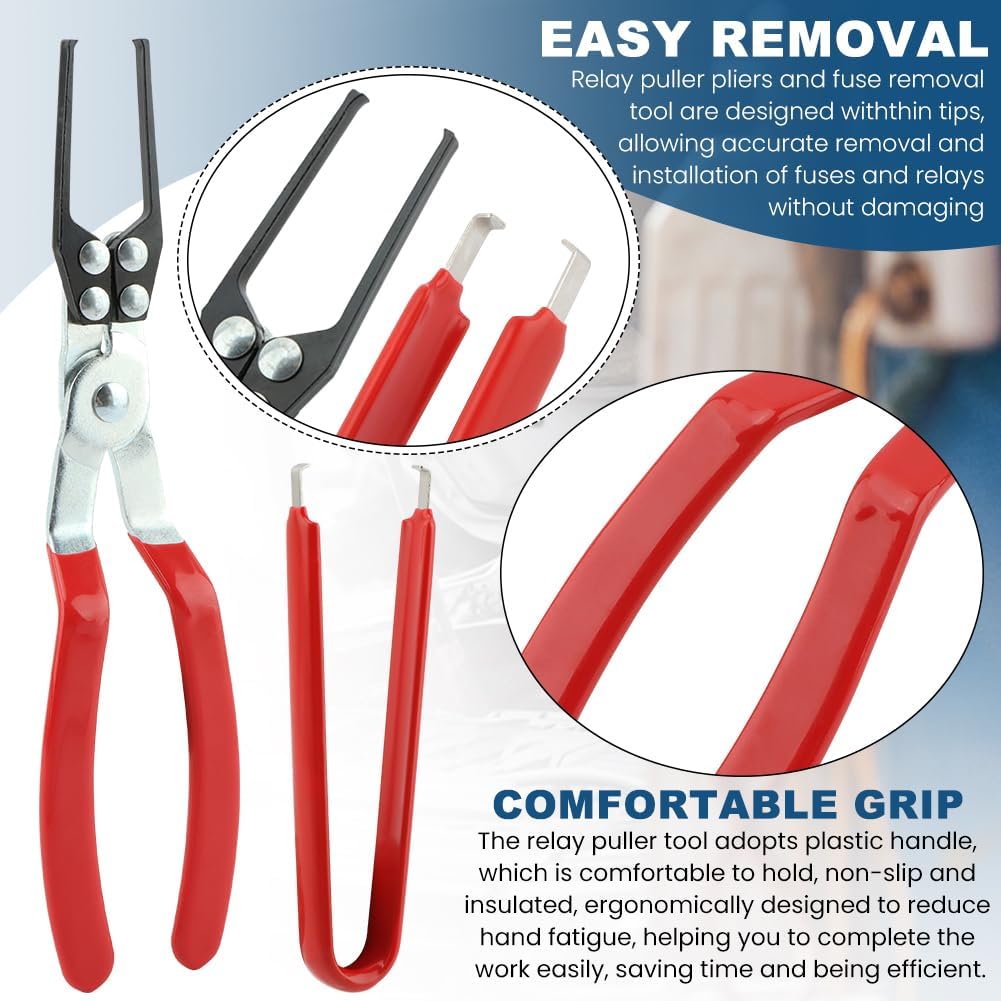 Relay Puller Pliers & Fuse Removal Tool Set, Universal Automotive Fuse & Relay Remover, Metal and Plastic, Ergonomic Grip, Pliers(COLOR:As shown)
