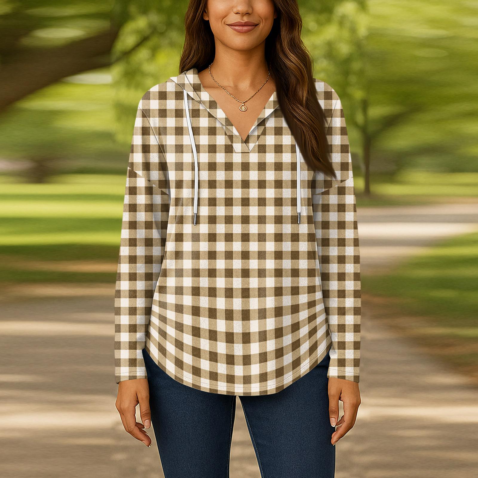 

Жіночі модні худі з V-подібним вирізом, з довгими рукавами, з квітковим принтом, на шнурку, повсякденні вільні пуловери XXL хакі