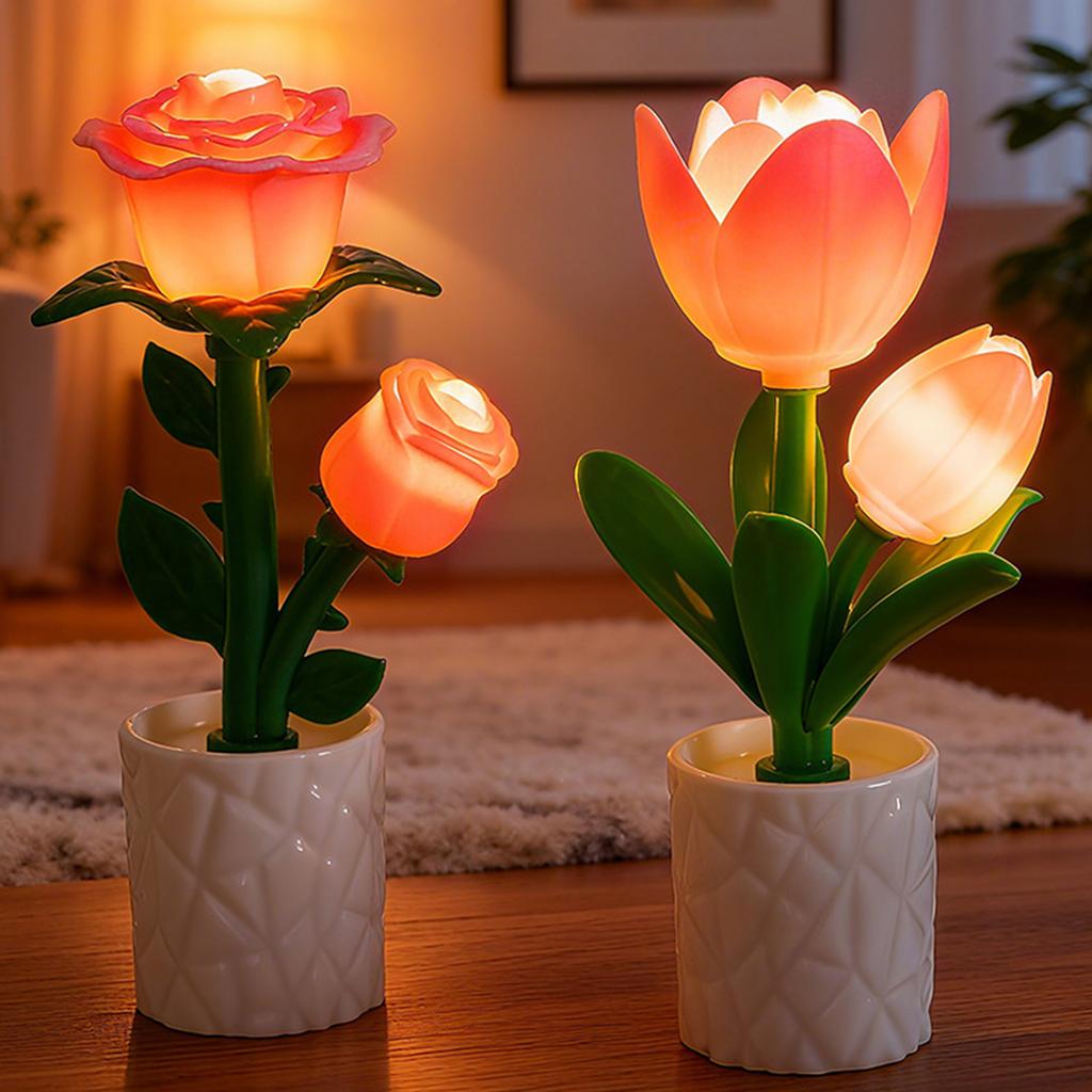 Battery Operated Flower Mini Desk Lamp Vintage Bedside Lamps Desk Lamp Cordless Table Light for Dorm Bedroom Reading