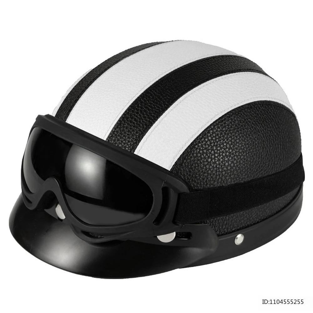 Vintage Half Helmet for Motorcycle Motorbike Leather Open Face Half Helmet Riding Casco Moto Scooter Moto Helmet DOT Approved