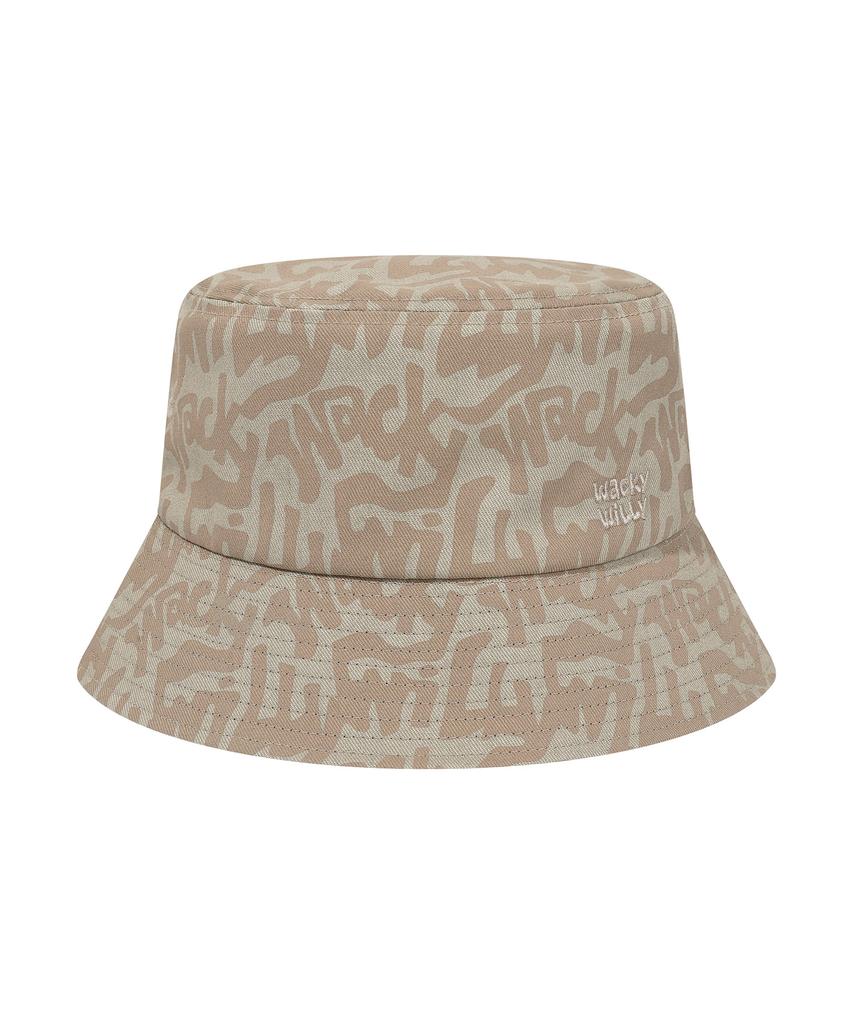 WACKY WILLY Hand-Drawn Reversible Bucket Hat Khaki