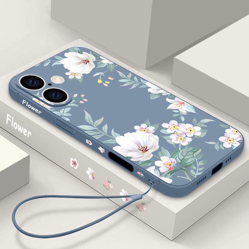 Plain Floral Pattern Shockproof Soft Case For iPhone 16 Pro Max 15 14 Pro 13 12 Mini 11 XS XR 8 7 Lanyard TPU Lens Protection Slim Matte Phone Cover