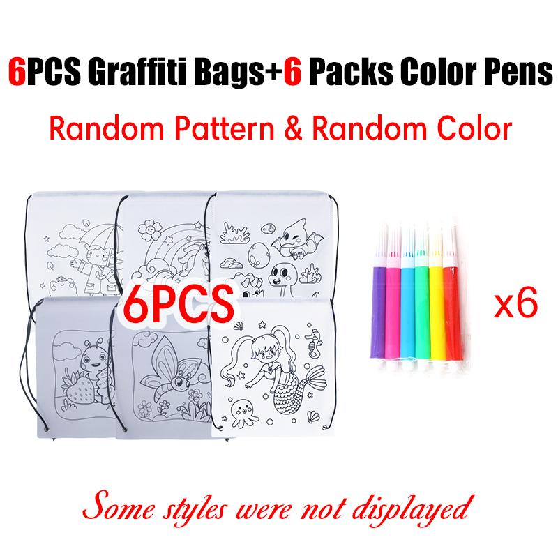 

Cartoon Style Drawstring Graffiti 6/12PCS Random Backpack Colorful Pen Available Handcraft Painting Stationery Rewards Gifts ZYF