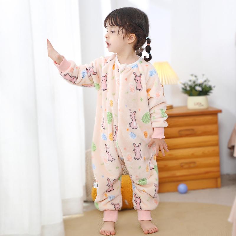 Baby Cartoon Flannel Romper Warm One Piece Pajamas Autumn Winter Homewear for Kids