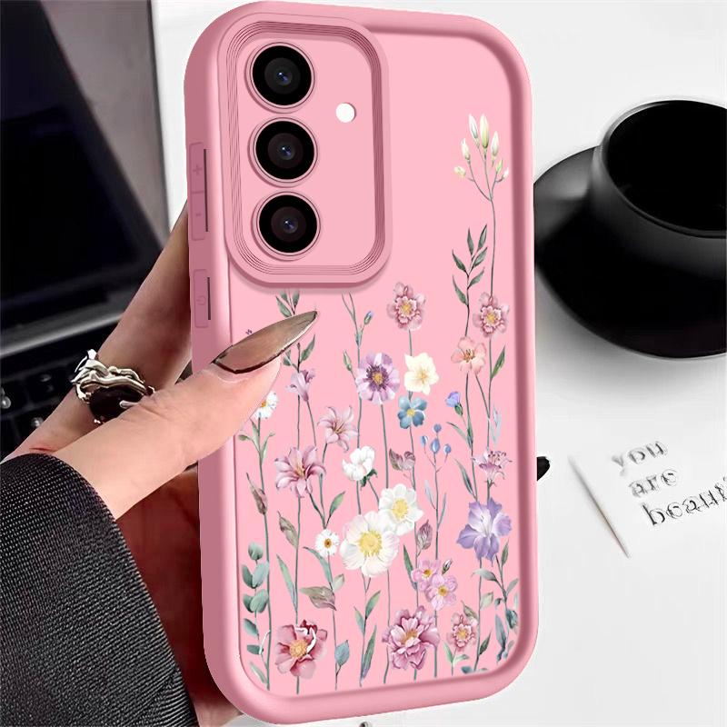 

Цветной матовый чехол из ТПУ с цветочным принтом для Samsung S25 S24 FE S23 Ultra A16 A56 A36 A55 A15 A35 A54 A06, мягкий противоударный защитный чехол для телефона Samsung S25 Ultra розовый