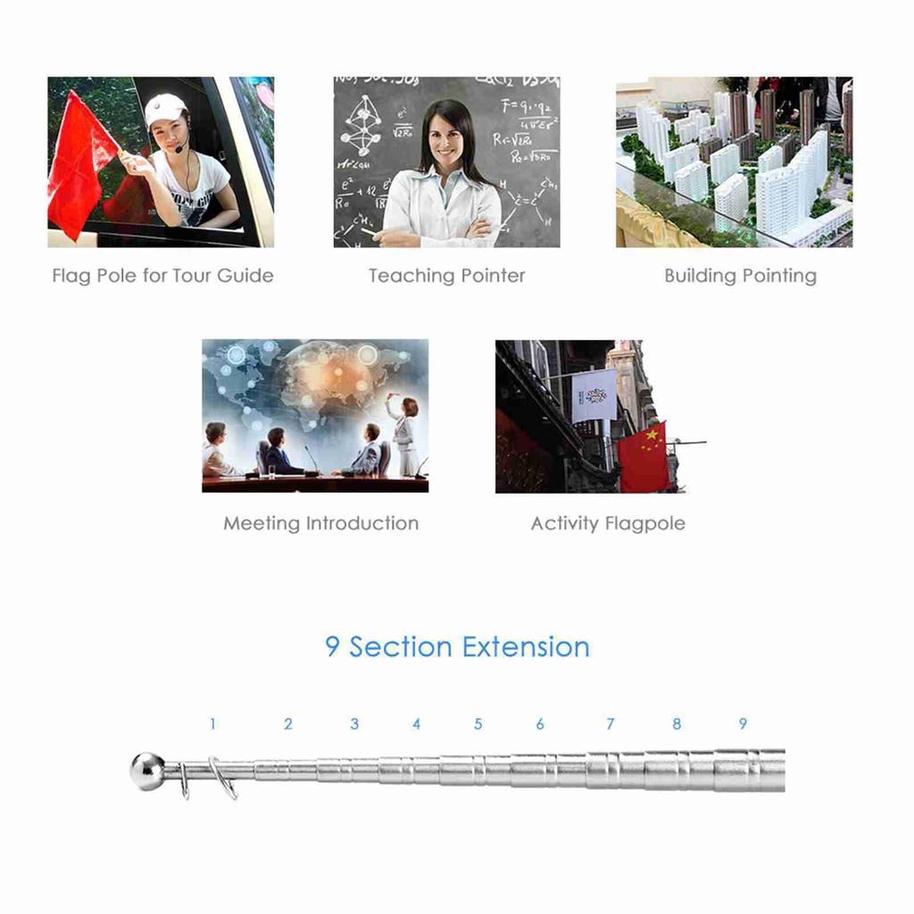 Zupełnie nowy 2-metrowy zewnętrzny teleskopowy maszt flagowy ze stali nierdzewnej dla nauczycieli Maszt flagowy Wskaźnik do nauczania Przewodnik turystyczny