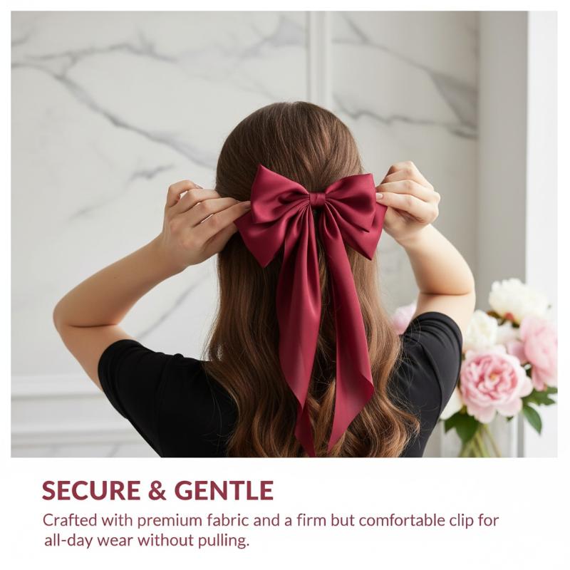 1PC Korean Big Bowknot Hair Clips for Women Girls Solid Satin Design Great for Enhancing Your Everyday Look