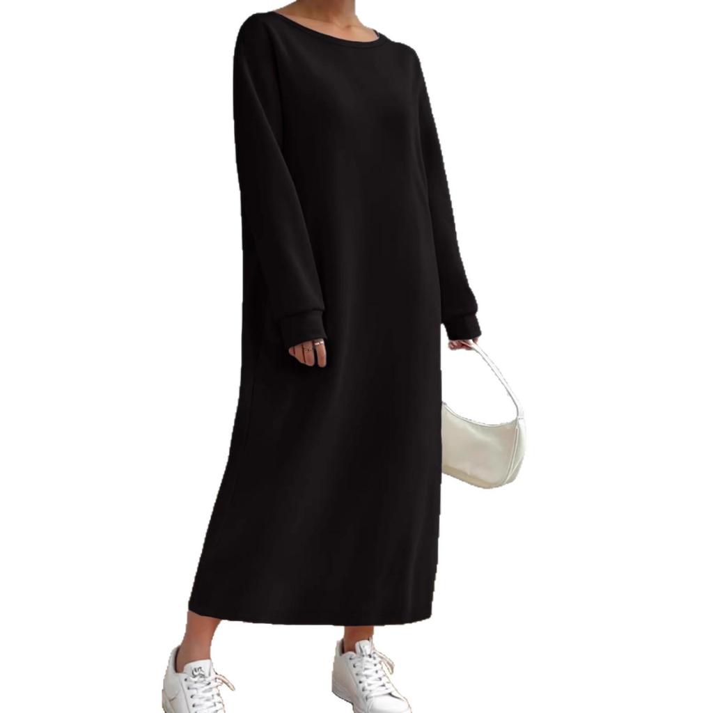 2025 Autumn/Winter Casual High-End Long-Sleeved Solid Color Round Neck Sweatshirt Dress