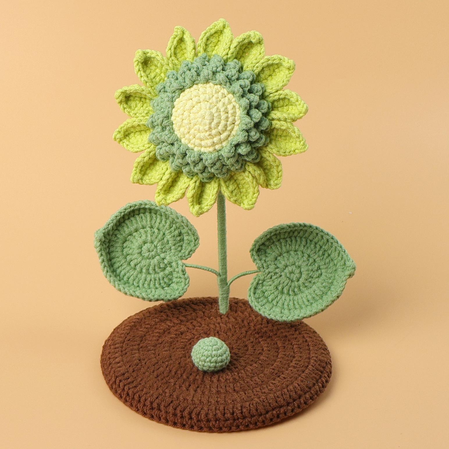 

Handmade Crochet Sunflower Mobile Phone Holder Ornaments Simulated Flowers Office Decor Knitting Flowers Potted Birthday Gift