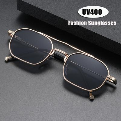 New Trendy Fashion Metal Double-Bridge Sunglasses Premium Business Square-Frame Uv-Protective Eyewear Classic Driving Shades