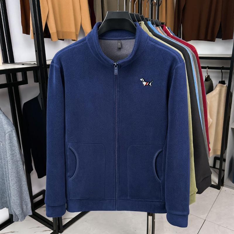 Men s Stand Up Collar Cardigan Hoodie Autumn Velvet Thickened Zipper Dog Print Coat  Casual Versatile Menswear M