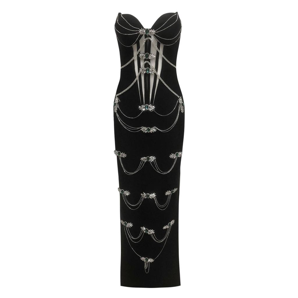 Luxurious Rhinestone-Embellished Strapless Evening Dress for Women – Elegant, Sexy, High-Elastic Bandage Design