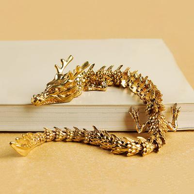 Alloy Golden Chinese Dragon Figurine Movable Joints Articulated Five Claws Eastern