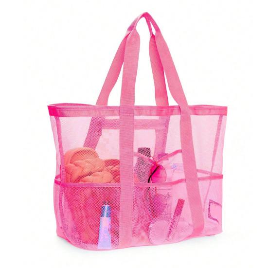 

Mesh Beach Bag with Zipper Large Capacity Beach Tote Foldable Design Waterproof Sand-proof Pool Bag with Pockets розы красного