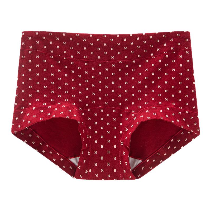 High Waist Antibacterial Pure Cotton Seamless Red Panties for Women - Ideal for Weddings & New Year