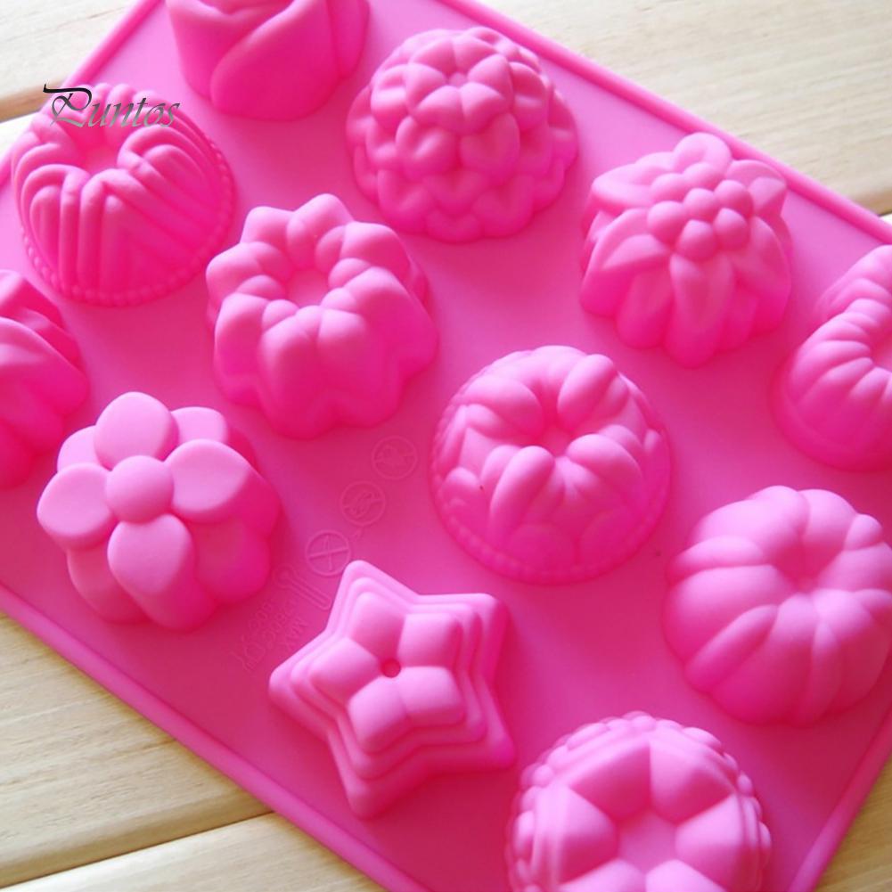 Puntos DIY Silikon 12 Löcher 3D Blume Fondant Schokolade Kuchen Süßigkeitenform Backwerkzeug