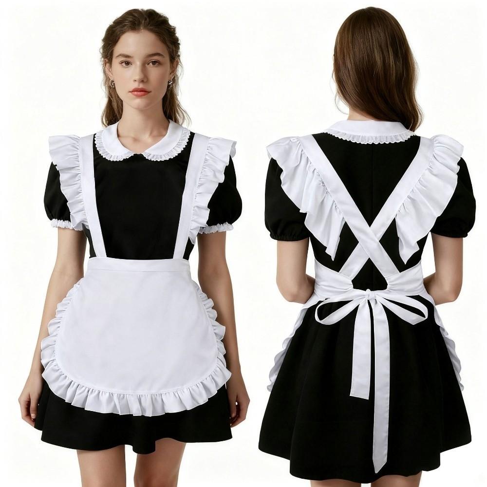 Vintage Elegant Maid Apron Breathable Ruffled Design Cosplay Apron Half Length Lightweight Waist Apron Themed Parties