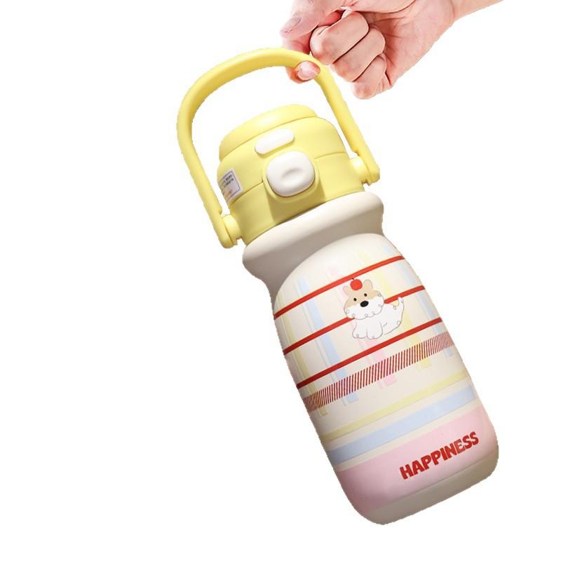 Cartoon Cute Children's Outer Belt Bouncing Cup, Small and Portable Girls' High-value Stainless Steel Thermos Cup