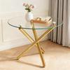 Round Dining Table with Tempered Glass Top and Gold-colored Legs, Coffee Table, Modern Minimalist Dining Table, 80 × 80 × 76 cm