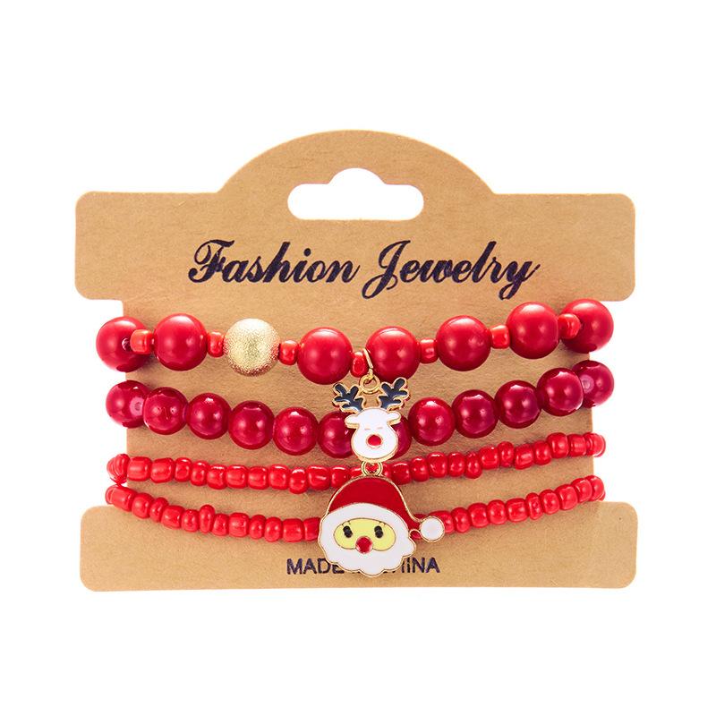 Christmas Day Bracelet Colored Acrylic Diamond Snowflake Bell Beaded Bracelet Set Jewelry
