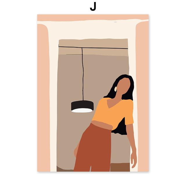 Abstract Girl Monstera Leaf Boho Vintage Nordic Posters And Prints Wall Art Canvas Painting Wall Pictures For Living Room Decor