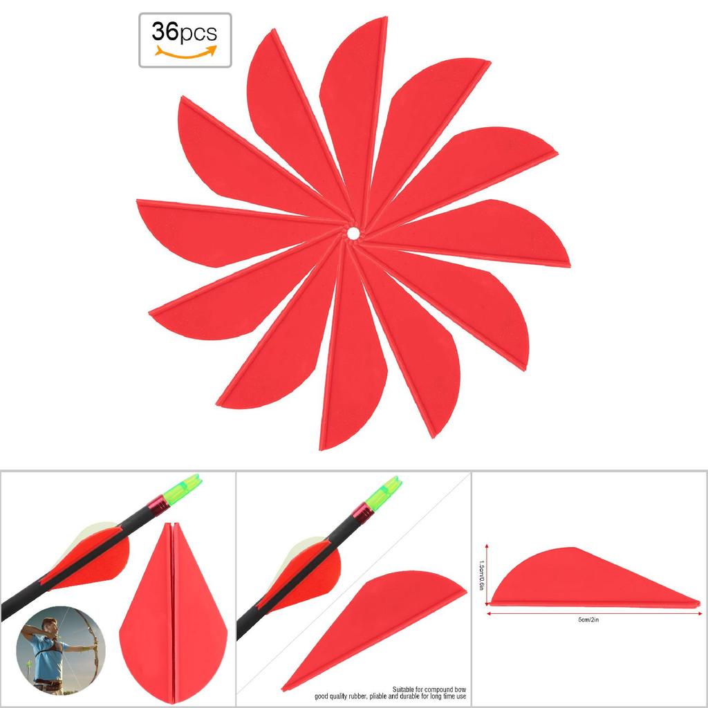 36pcs Archery Arrow Fletches Rubber Fletching Feathers DIY Accessory for Compound Bow (red)