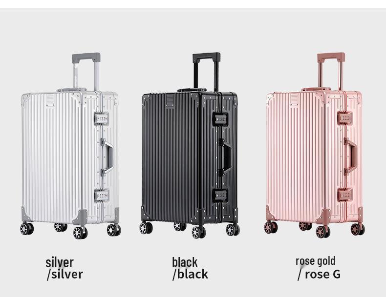 Aluminum-Magnesium Alloy Trolley Case with Universal Wheels, 24" Carry-On for Student Travel & Men's Business, with Combination Lock.