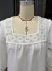 Summer Cotton Linen New Womens Top Solid Color Square Neck Lace Patchwork Threequarter Sleeves