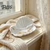 Organizador de Bijuterias Branco Pérola, Bandeja de Joias com Onda de Concha Impressa em 3D, Prato Perolado, Anel Elegante, Ornamento de Mesa Exquisito, Bandeja Multifuncional