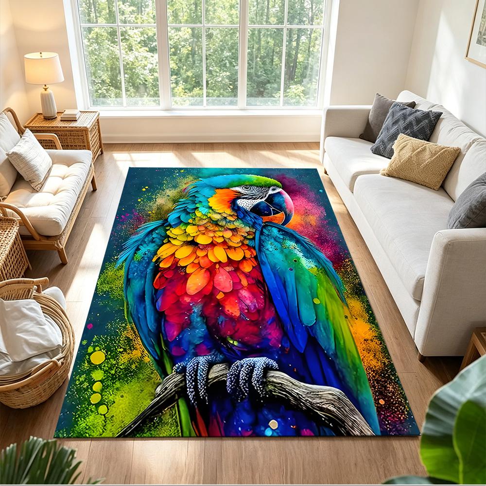 Tropical Parrots And Flowers Non-Slip Home Carpet Design for Office Decor Living Room Bedroom Gift