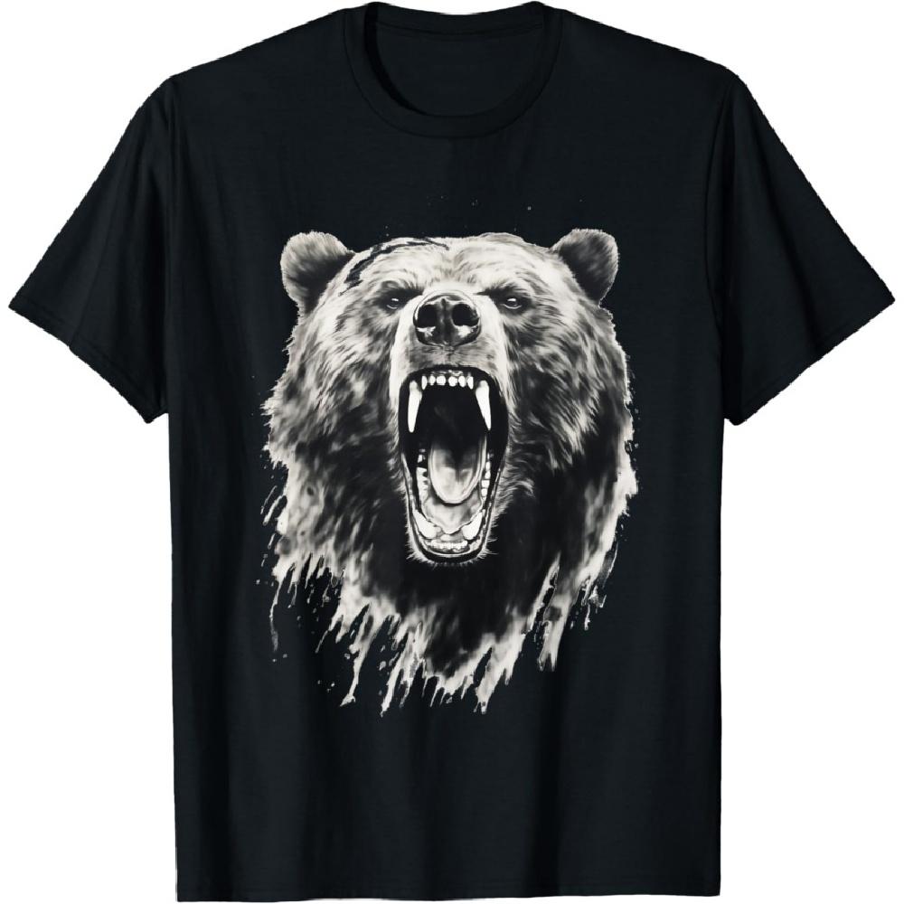 

Bear Vintage Angry Grizzly Bear Hiking Camping Camper T-Shirt S