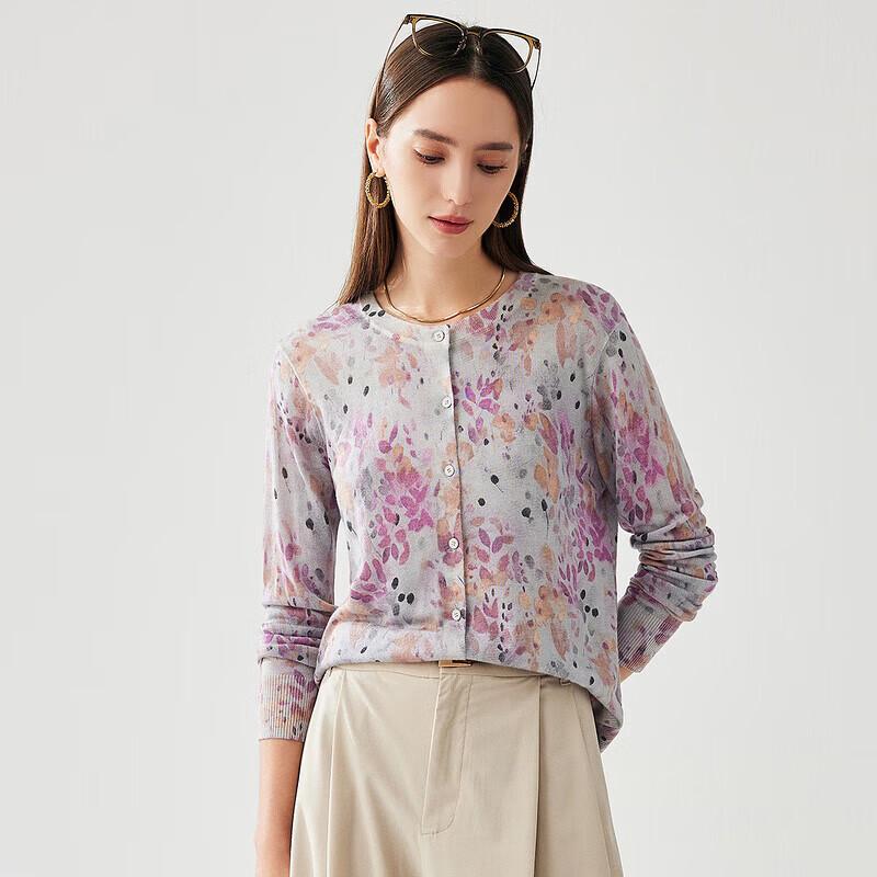 Zhaojun Women's Printed Lightweight Wool Blend Cardigan
