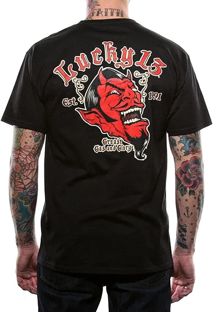 Authentic LUCKY 13 Devil Grease Gas And Glory Rockabilly T-Shirt S-4XL NEW XL