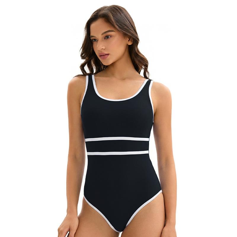 New color-blocked sports triangle one-piece swimsuit for women, European and American sexy sleeveless fashion beach swimsuit