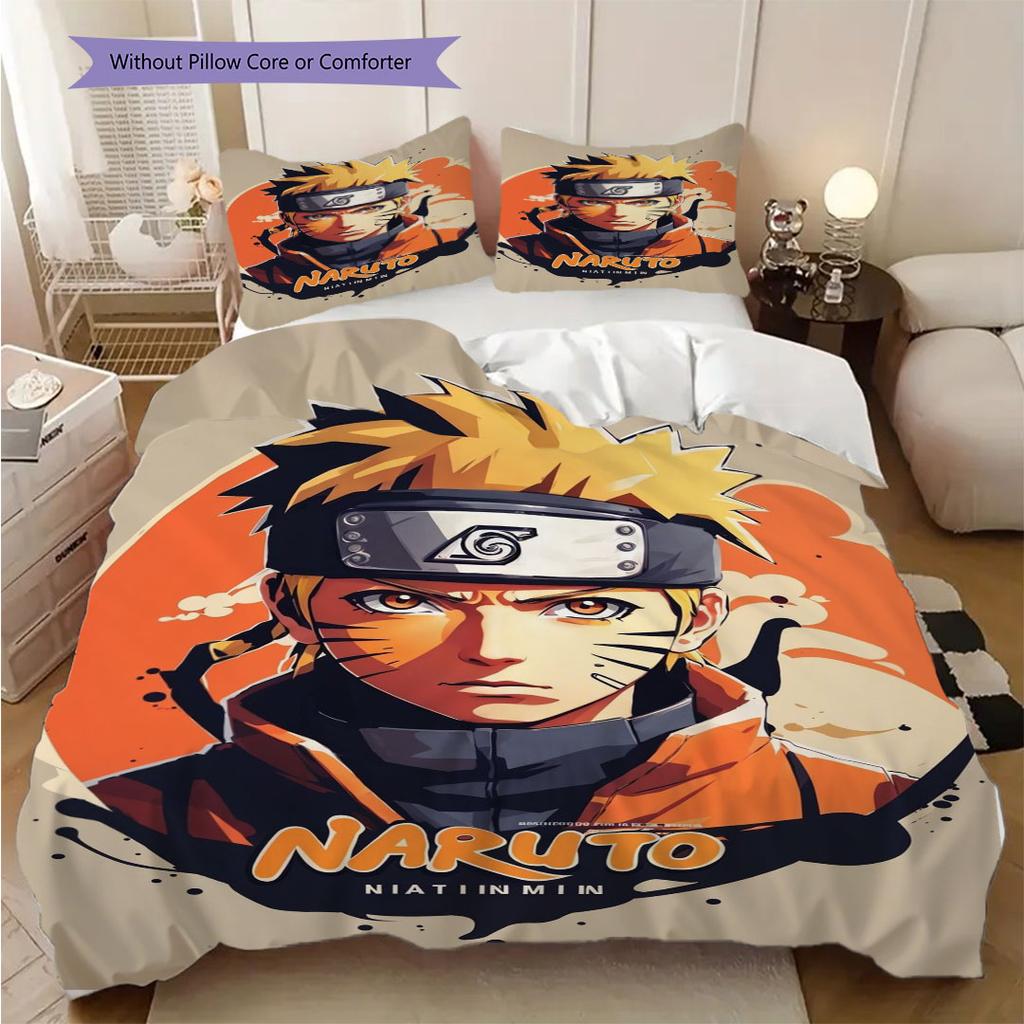 3pc Naruto-themed Printed Bedding Set( Without Core), Soft and Skin-friendly, Suitable for Bedroom or Guest Room