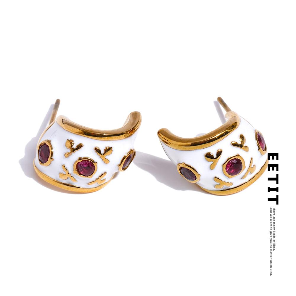 Eetit Weiße Emaille Zirkonia C-Form Huggie Ohrringe für Damen Edelstahl Täglich Hochwertiger Schicker Schmuck Allergie Vorbeugen