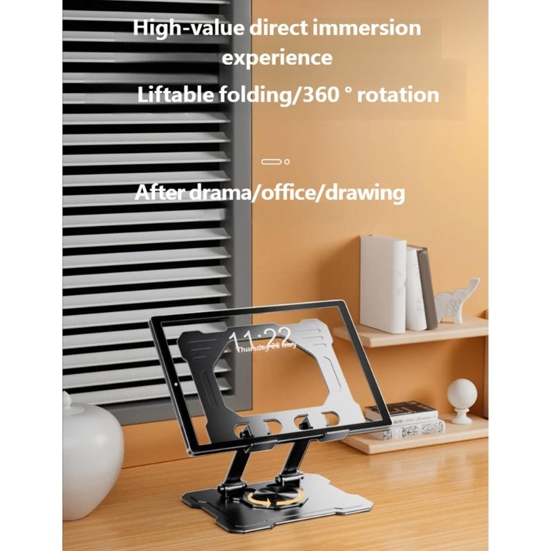 Foldable Carbon Steel Tablets Stand Adjustment Height 360Degree Rotating Base Ventilated Slip proof Optimaled Viewing