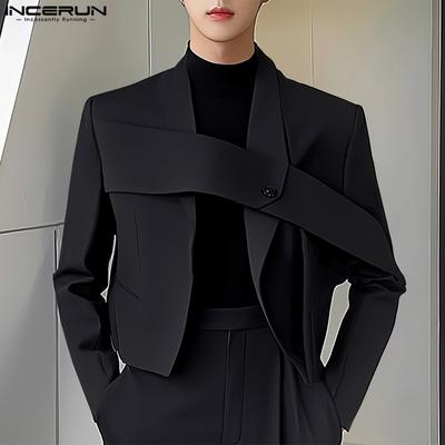 Men Long Sleeve Front Cross Patchwork Open Front Short Blazer Coats