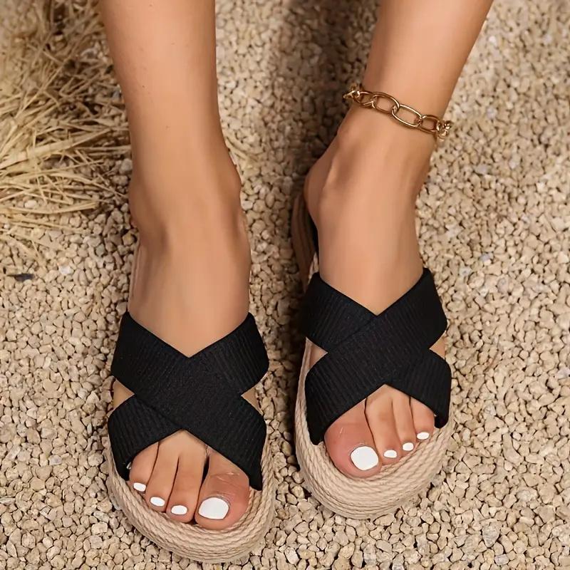 Fashion Women Slippers Open Toe Retro Wedge Slippers 2025 New Anti-slip Sandals Casual Lightweight Flat Shoes Women Home Slides Women