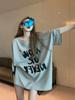 Women's Khaki Retro Plus Size Short Sleeve T-shirt - Summer Casual Loose Mid-Length Design with Letter Print